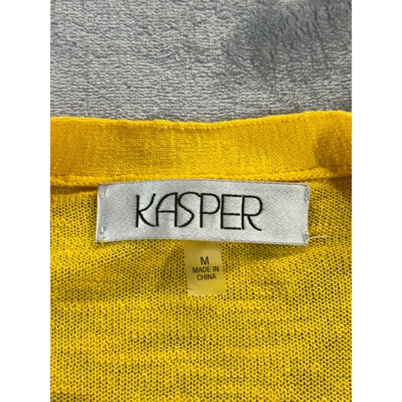Kasper Cardigan Women's Medium Open Front Long Duster Yellow Sweater - Picture 3 of 12